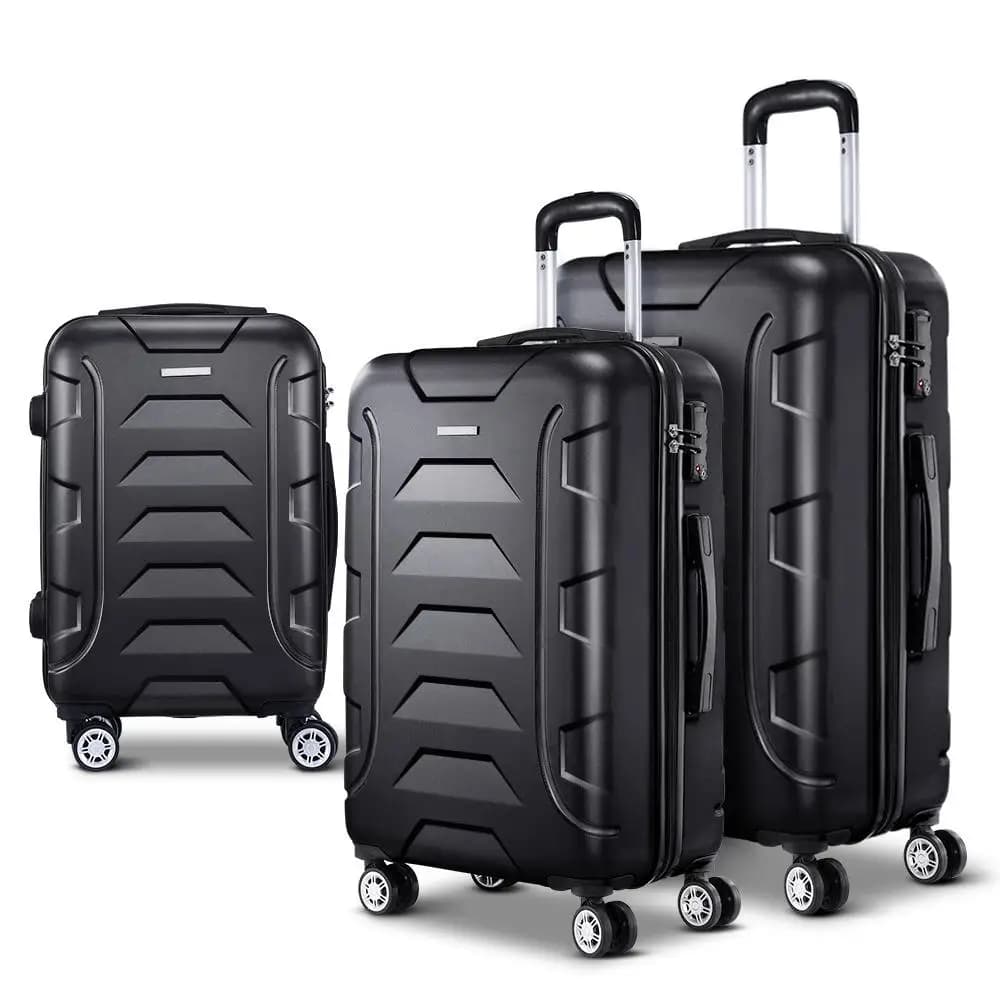 3 Piece 20 24 28 Inch Hard Shell Spinner Luggage Set with TSA Lock Black Carry On Travel Suitcase