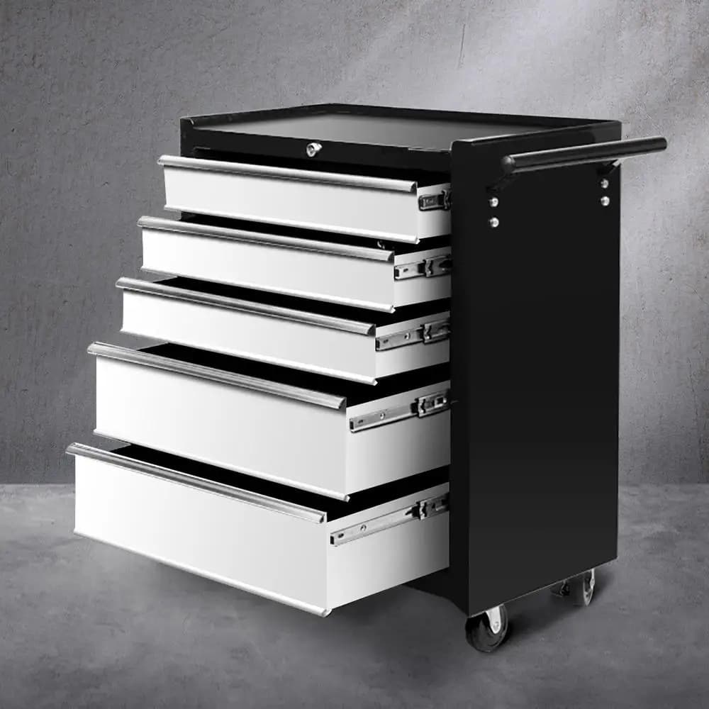5 Drawer Mobile Tool Cabinet Steel Garage Storage Chest Grey Lockable Workshop Trolley