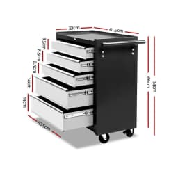 5 Drawer Mobile Tool Cabinet Steel Garage Storage Chest Grey Lockable Workshop Trolley