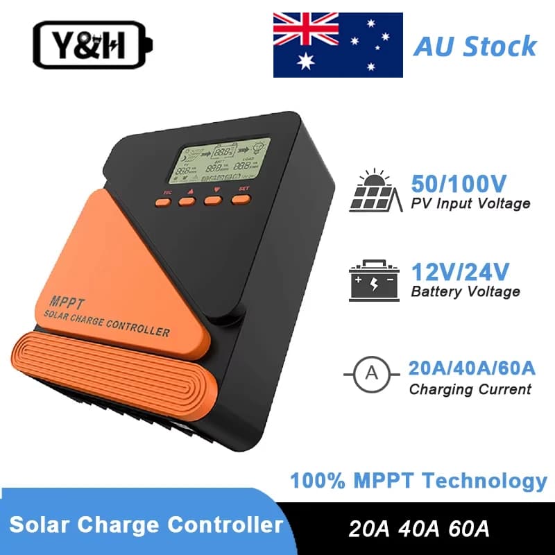 Y&H 20A 40A 60A MPPT Solar Charge Controller 12V 24V for GEL SLD FLD LI Battery Voltage Regulator MAX PV Input 50 ro 100V