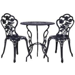 3 Piece Outdoor Bistro Set Cast Aluminum Rose Black Patio Chairs and Table