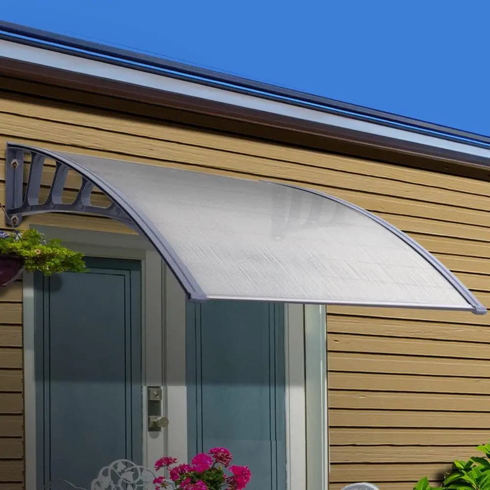 Window Door Awning Canopy 1.5m x 4m Transparent Grey Plastic Frame Outdoor Rain Shelter Porch Cover