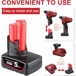 1/2/4Pcs 5.0Ah M12 Replace for Milwaukee 12V Li-on Battery Pin 48-11-2401 48-11-2412 48-11-2411 Compatible with Cordless Tools