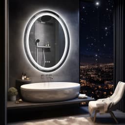 600x800mm LED Oval Anti-Fog Smart Touch Sensor Memory Function Wall Vanity Mirror Bathroom Backlit Front Lighted with 3 Colors