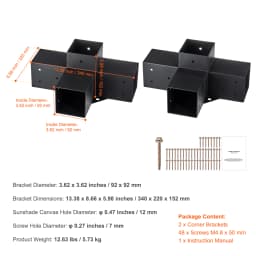 SucceBuy Pergola Bracket Kit 6inchx6inch 4pcs 3 Way Easy Installation to Gazebos Patio Pergolas Log Cabin Outdoor Hardware