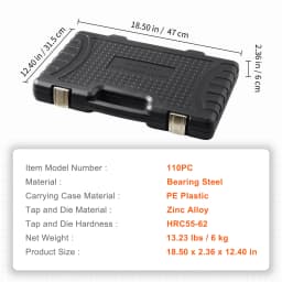 SucceBuy Tap and Die Set 110/116PCs Metric SAE Standard Bearing Steel Taps and Dies Essential Threading Tool