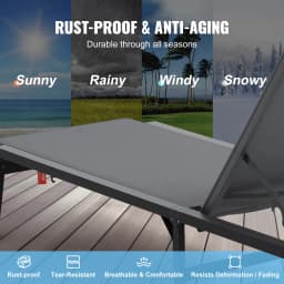 SucceBuy Chaise Lounge Chair Outdoor Aluminum Patio LoungeFolding Pool Lounge Recliner Full Flat to Patio Beach Pool Dark Grey