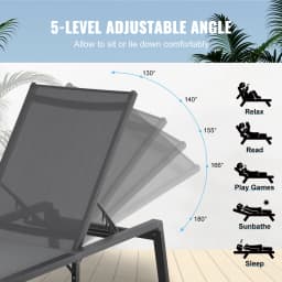 SucceBuy Chaise Lounge Chair Outdoor Aluminum Patio LoungeFolding Pool Lounge Recliner Full Flat to Patio Beach Pool Dark Grey