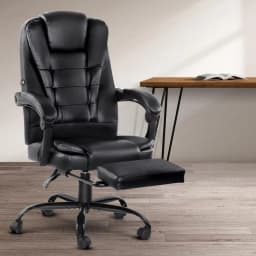 Ergonomic PU Leather Office Chair with Footrest Black Reclining Massage Chair