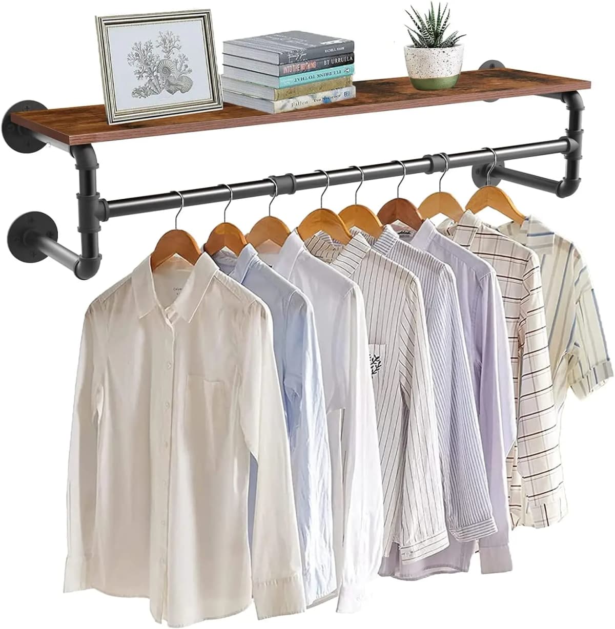 Wall Mounted Clothes Rail Industrial Pipe Hanging Rod Garment Rack Space Saving Closet Organizer for Home