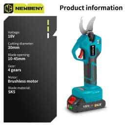 NEWBENY 30MM Brushless Electric Pruner Scissors Cordless Cutting Pruning Fruit Tree Branch Shear Tools For Makita Battery Pin