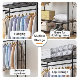 Bingopaw Black Metal Clothes Rack Stand Heavy Duty Garment Rail with 2 Storage Shelves for Shoes & Closet Organization