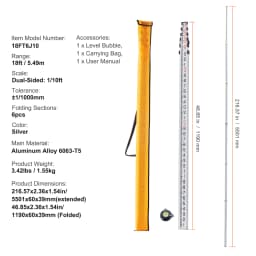 SucceBuy Aluminum Grade Rod 4 Sections Telescopic Measuring Rod Double-Sided Scale 1/10ft Leveling Rod Stick