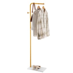 SucceBuy Coat Rack Freestanding Coats Rack Stand with Quartz Stone Base & 3 Round Hooks Free Standing Hall Coat Tree for Bedroom