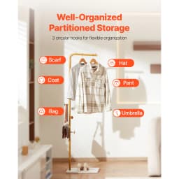 SucceBuy Coat Rack Freestanding Coats Rack Stand with Quartz Stone Base & 3 Round Hooks Free Standing Hall Coat Tree for Bedroom