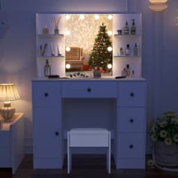 Dresser Desk Bedroom Makeup Dressing Vanity Table Set LED Lights Mirror W/Drawer