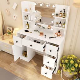 Dresser Desk Bedroom Makeup Dressing Vanity Table Set LED Lights Mirror W/Drawer