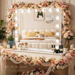 Large Hollywood Vanity Mirror, 17 Dimmable LED Bulbs, USB Charging Port, Lighted Makeup Mirror for Bedroom Dresser