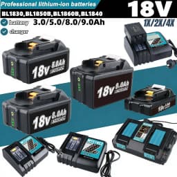 9.0/8.0/5.0/3.0Ah BL1860B Replace for Makita 18V BL1850B BL1830 BL1815 BL1890 Li-on Battery Pin and 14.4-18v Fast Li-on Charger