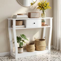 Modern White 100cm Entryway Console Table with Drawer Shelf for Hallway Sofa Side Table Storage Organizer