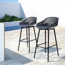 Set of 2 Black Outdoor Plastic Bar Stools Weather Resistant High Top Patio Chairs