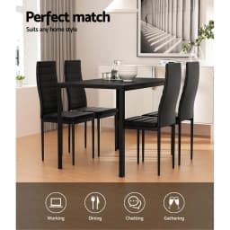 Black Dining Table Set With 4 Chairs 5 Piece Kitchen Dining Furniture Set for Home Apartment Restaurant