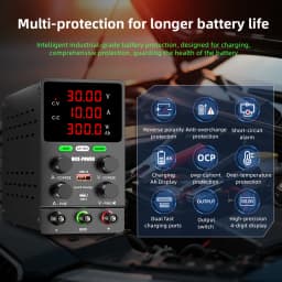 0-30V 0-10A 300W Adjustable DC Bench Power Supply Reverse Polarity Protection Auto Stop Full Charge CV CC Regulated Unit RV Caravan Camping Lithium AGM Lead Acid Battery Charging Auto DIY Battery Test OCP Safe Charger USB-A USB-C Fast Charge AU Plug