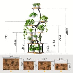 8 Tier Curved shaped Plant Stand with Full Spectrum Grow Lights, Heavy Duty Metal Frame Wood Plant Shelves for Multiple Potted Plants, Indoor Tall Corner Flower Display Rack for Living Room, Balcony, Office