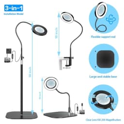 Large 20X 10X Magnifying Glass with Light and Stand 3-in-1 Floor Magnifying Lamp