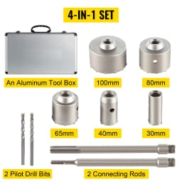 SucceBuy 4 in 1 Concrete Hole Saw Kit 9PCS 40-125 mm SDS Max Shank Cement Drill Bit Wall Hole Opener Tools Set