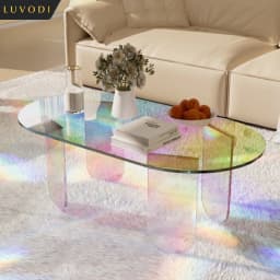LUVODI Iridescent Clear Acrylic Coffee Table - Shatterproof Sofa Side End Table for Living Room Lounger Room Home Office Decor