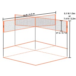 SucceBuy 4-Way Volleyball Net 14 x 14FTAdjustable Height Badminton Net Set for Backyard Beach Lawn Easy Setup with Carrying Bag