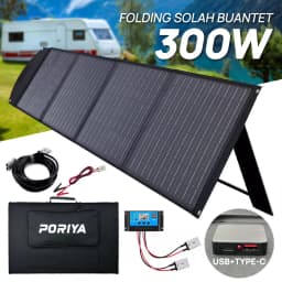 PORIYA 12V 300W Folding Solar Panel Blanket Flexible Solar Mat Mono Charging Power USB