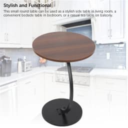 【New】Small Side Table Side Table Round Sturdy Stable Support Density Board Tabletop Practical Carbon Steel Frame for Bedside