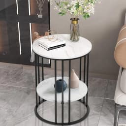 LUVODI Modern round Sofa Side Table Two-Tier Gold/Black Metal Frame End Coffee Table Nightstand with Open Space Storage