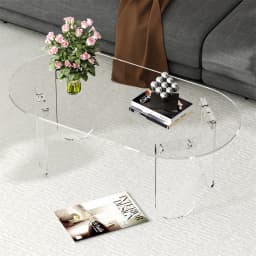Modern Iridescent Clear Acrylic Coffee Table with 4 Legs - Living Room Accent Side Table for Lounger Home Office Decor