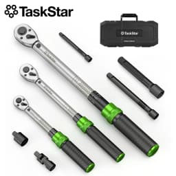 TaskStar 1/4"&3/8"&1/2" Drive Click Torque Wrench Kit 8pcs ±3% Accuracy 72 Tooth Dual Scale Ratchet Wrench for Bike/Moto Repair