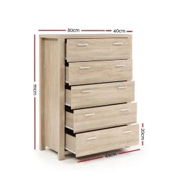 5 Drawer Pine Chest Storage Cabinet Tall Wooden Dresser Bedroom Organizer Modern Home Furniture