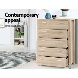 5 Drawer Pine Chest Storage Cabinet Tall Wooden Dresser Bedroom Organizer Modern Home Furniture