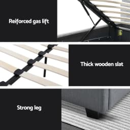 King Single Gas Lift Bed Frame Grey Upholstered Storage Bed Modern Bedroom Furniture
