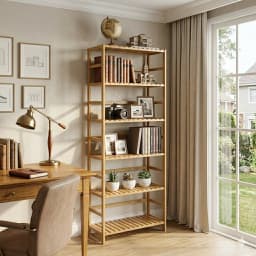 Adjustable 6-Tier Bamboo Bookshelf Free Standing Shelving Rack for Home Office Storage Organization
