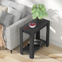 Modern Narrow Sofa Side Table with 2-Tier Open Storage | Living Room & Office End Table | Nightstand for Condos, Apartments