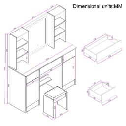Teousev Modern LED Vanity Makeup Set, 3 Color Dimmable Mirror & Stool, 3 Drawers Storage Dresser Desk for Women Bedroom