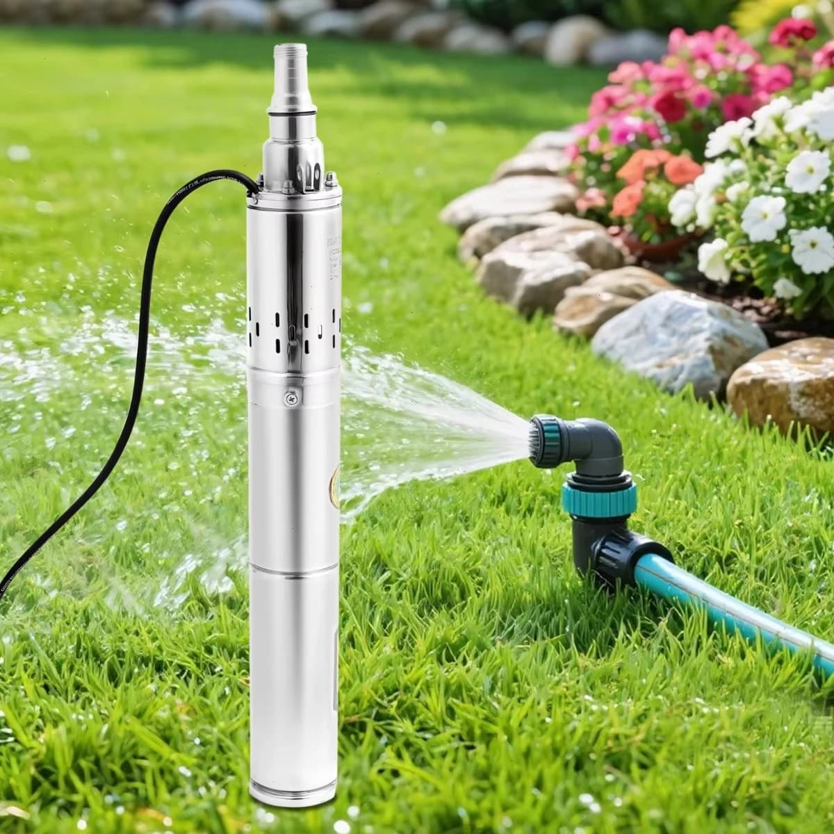 Solar Powered DC Brushless Screw Deep Well Pump, Integrated Intelligent Built-in Controller, High Efficiency Submersible Water Pump for Off-Grid Farm Irrigation, Household Water Supply and Outdoor Remote Water Delivery