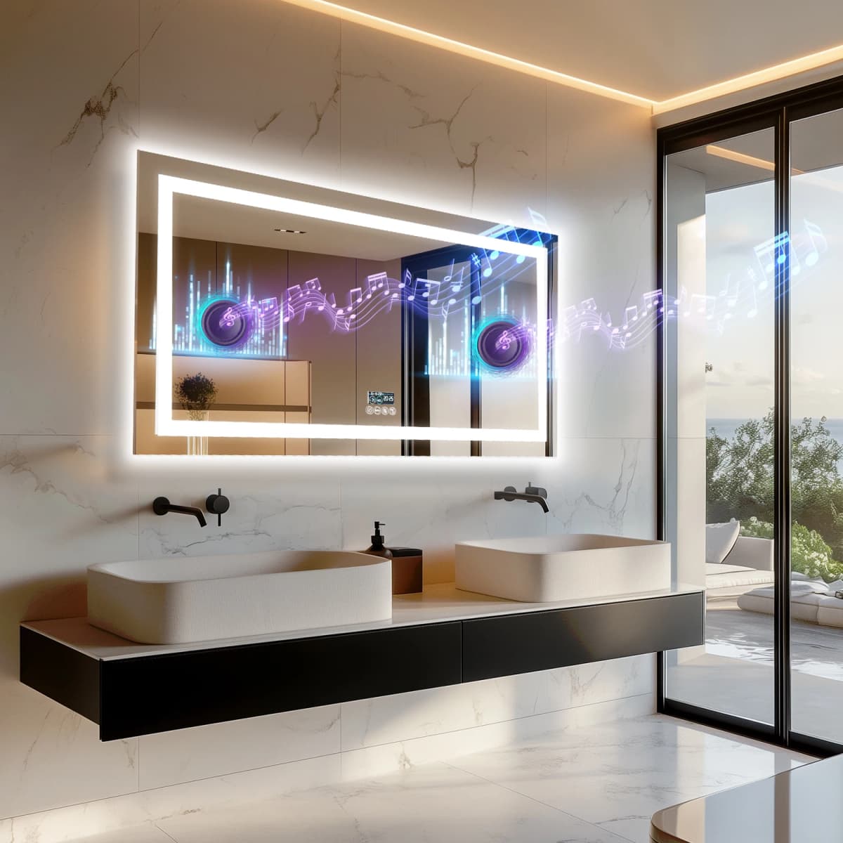 LUVODI Large Illuminate Bluetooth Bathroom Mirror Time Display LED Lighted Full Length Dressing Mirror