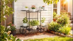Garden Cart Stand Flower Pot Holder Display Rack Home Plant Stand - Multi-Functional Garden Storage Organizer