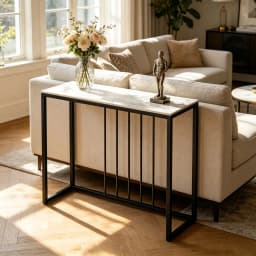 80cm Rectangle Console Table for Entryway Entrance Living Room Black Metal Frame Sofa Side Table Behind Couch