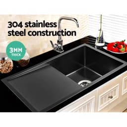 Kitchen Sink 75x45cm Stainless Steel Single Bowl Black Undermount Basin Modern Kitchen Wash Sink