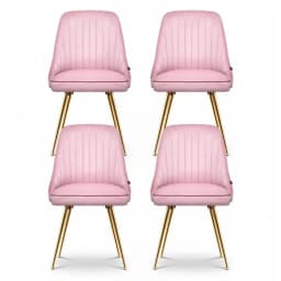 Pink Velvet Channel Tufted Dining Chair Set of 4 Modern Upholstered Accent Chairs for Dining Room and Kitchen