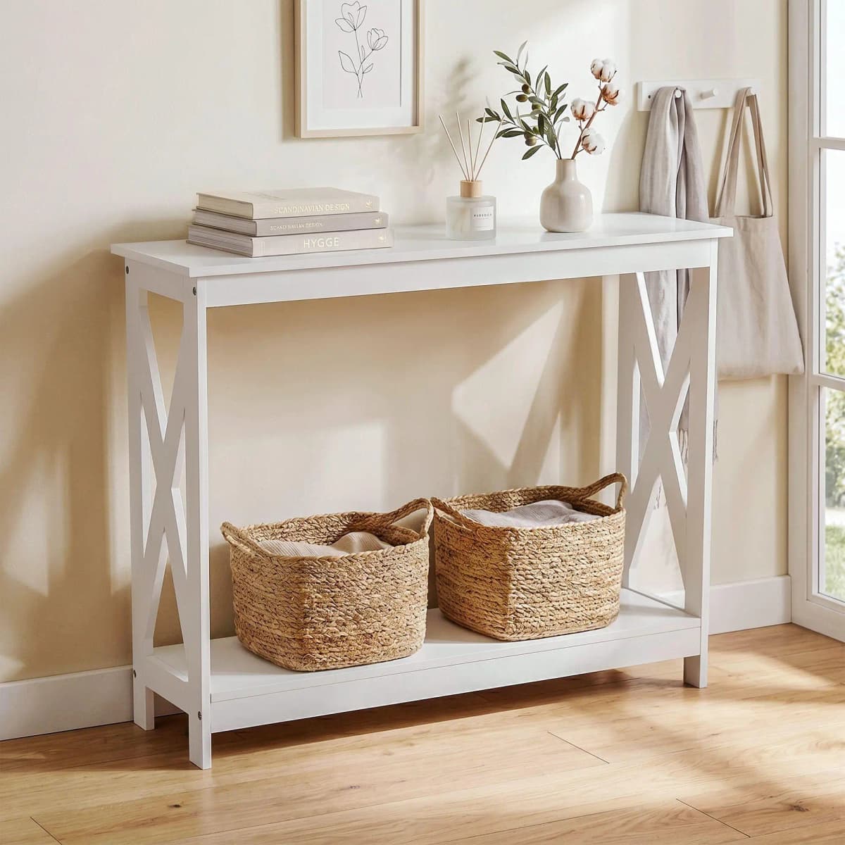 Modern White 2 Tier Narrow Console Table for Entryway Hallway Sofa Side Display 100CM